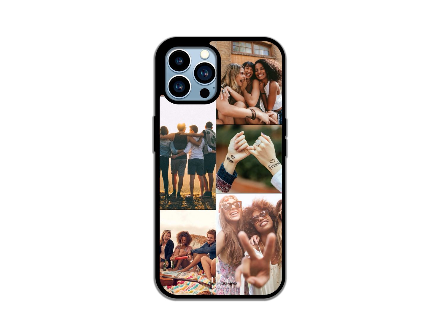 Example of a 5 Photo Collage Custom Phone Case for iPhone featuring friends enjoying laughter and time together, capturing joyful memories.