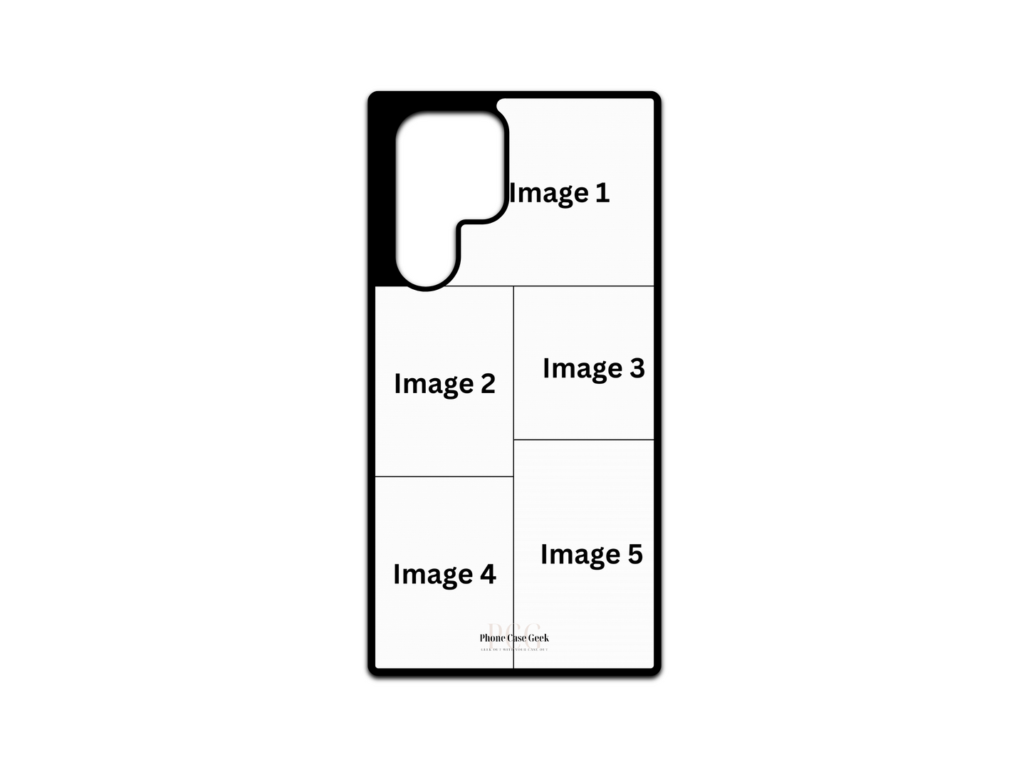 5 Photo Collage Custom Phone Case Template for Samsung Galaxy S24 Ultra, S23 Ultra, S22 Ultra with customizable photo placeholders.