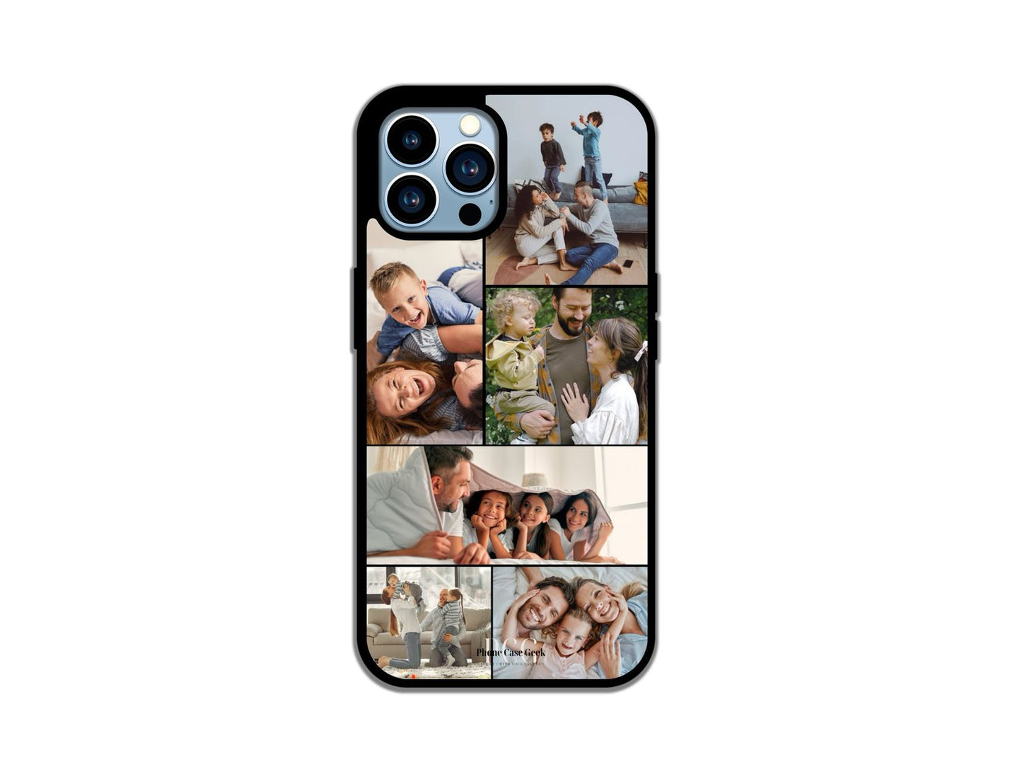 Example of a 6 photo collage custom phone case for iPhone, showcasing cherished family moments and personalized design options.