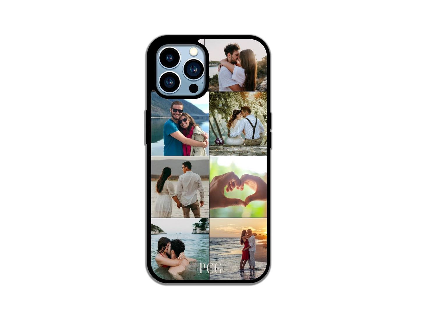 Example of a 7-photo collage custom phone case for iPhone featuring a couple's cherished moments.