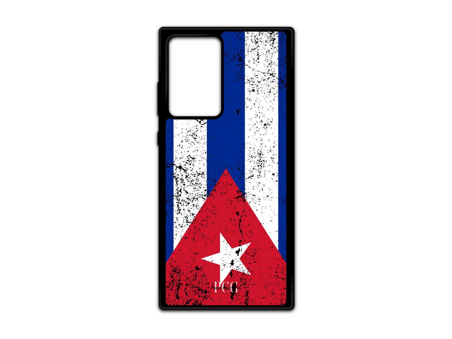 Cuban Flag Grunge Phone Case for Samsung Galaxy S21 Ultra, Note 20, and Note 20 Ultra, featuring a vintage, distressed look of the Cuban flag design.