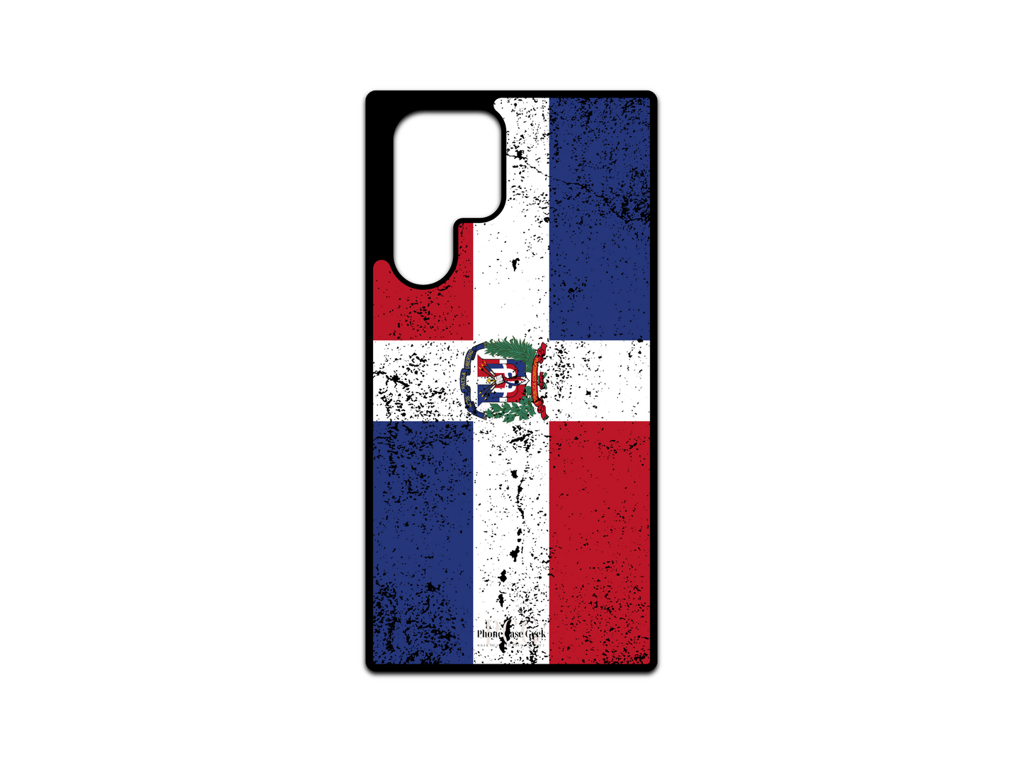 Dominican Republic Flag Grunge Phone Case for Samsung Galaxy S24 Ultra, S23 Ultra, S22 Ultra, showcasing a weathered, grunge version of the Dominican Republic flag design for a bold and distinct look.