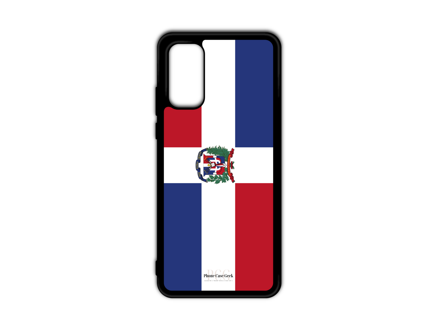 Dominican Republic Flag Phone Case for Samsung Galaxy S20, S20 Ultra, and S20 FE, showcasing the country's red, white, and blue flag with a striking design for a unique and patriotic accessory.