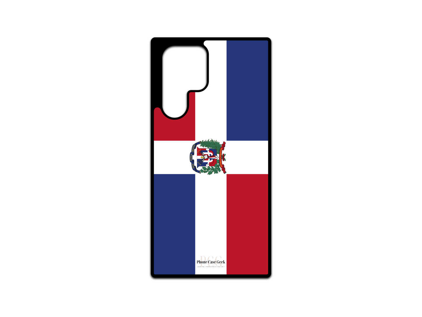 Dominican Republic Flag Phone Case for Samsung Galaxy S24 Ultra, S23 Ultra, S22 Ultra, showcasing the iconic red, white, and blue stripes with the national coat of arms for a stylish and patriotic design.