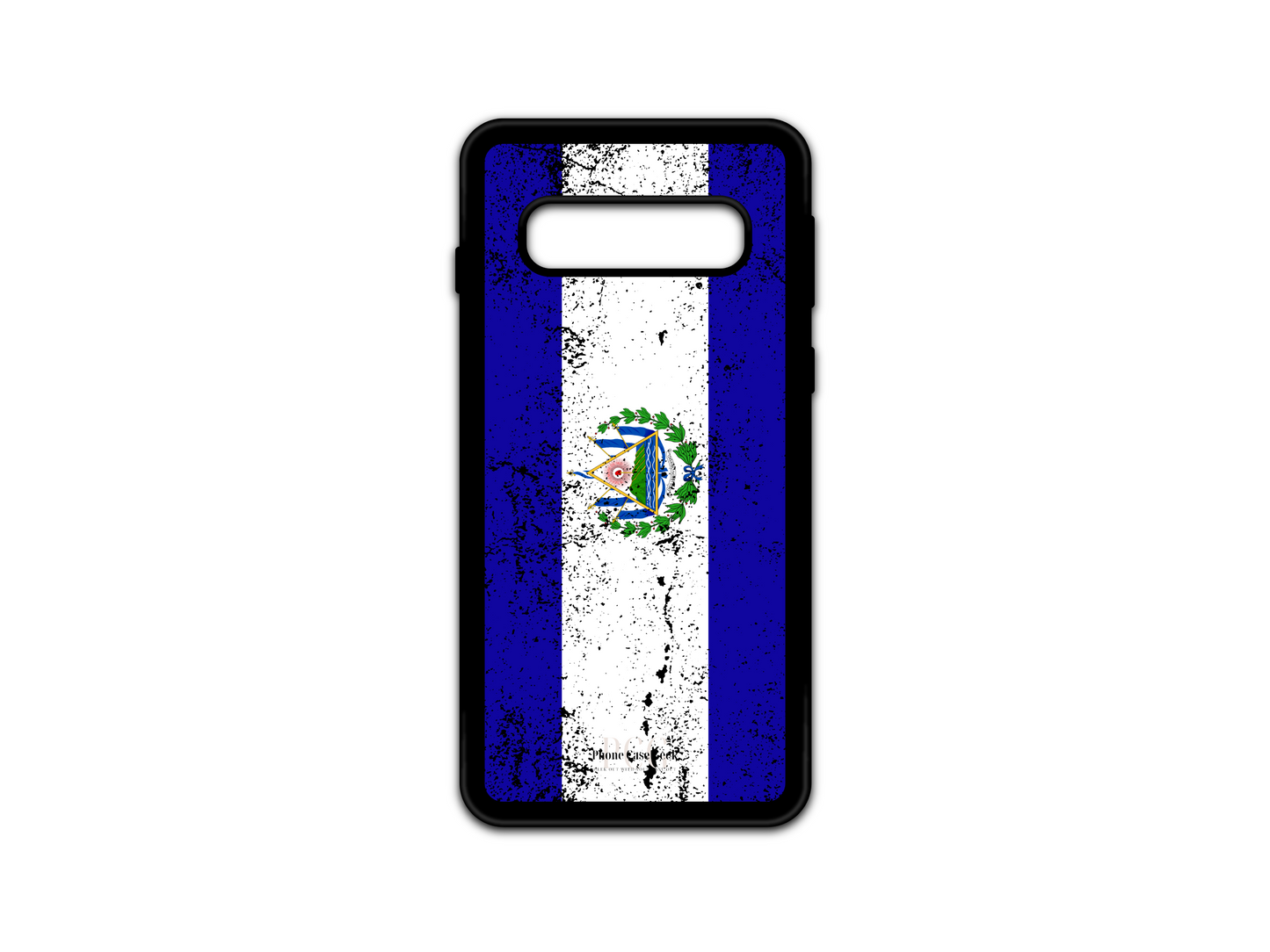 El Salvador Flag Grunge Phone Case for Samsung Galaxy S10, featuring a distressed grunge design with blue and white stripes and the national emblem for a unique, patriotic style.