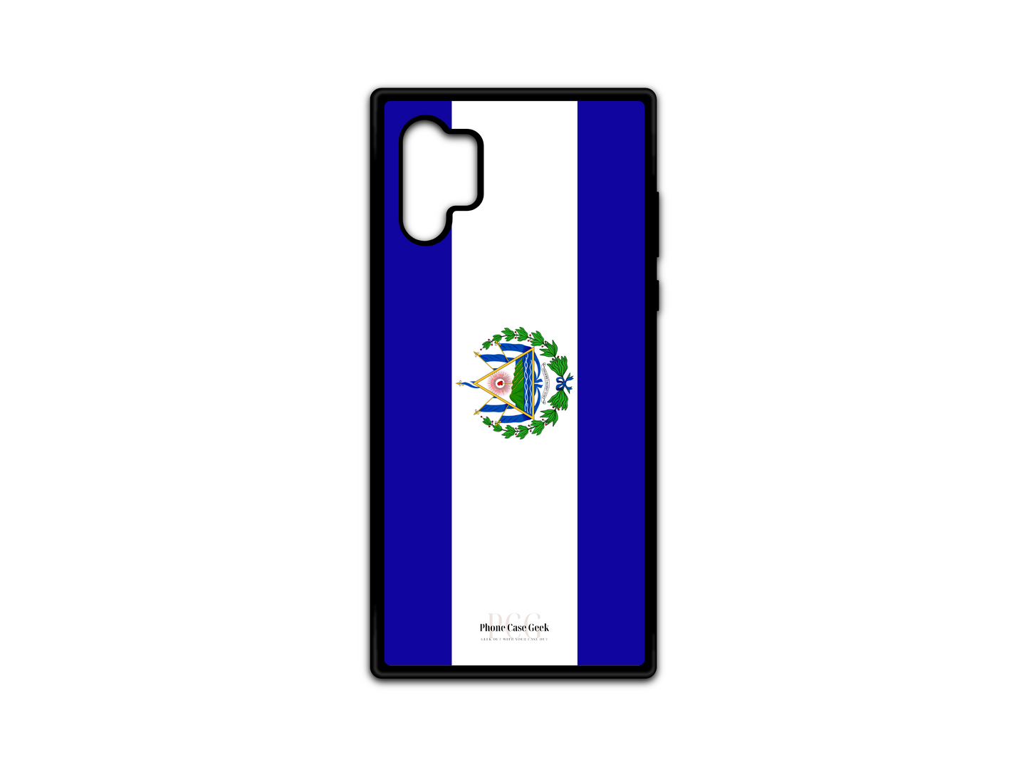 El Salvador Flag Phone Case for Samsung Galaxy Note 10, featuring the bold blue and white stripes with the national coat of arms in the center, representing El Salvador's heritage and pride.