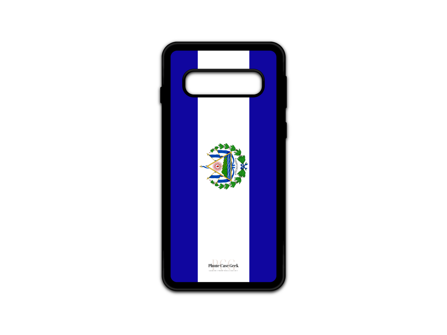 El Salvador Flag Phone Case for Samsung Galaxy S10, featuring the vibrant blue and white stripes with the coat of arms in the center of the flag.