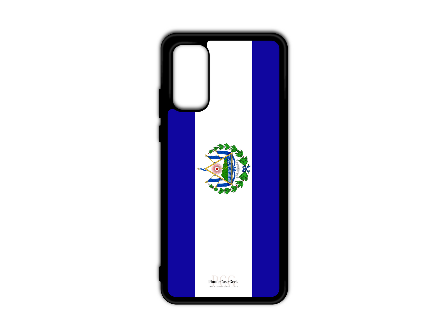 El Salvador Flag Phone Case for Samsung Galaxy S20, S20 Ultra, and S20 FE, displaying the iconic blue and white stripes with the country's coat of arms in the center.