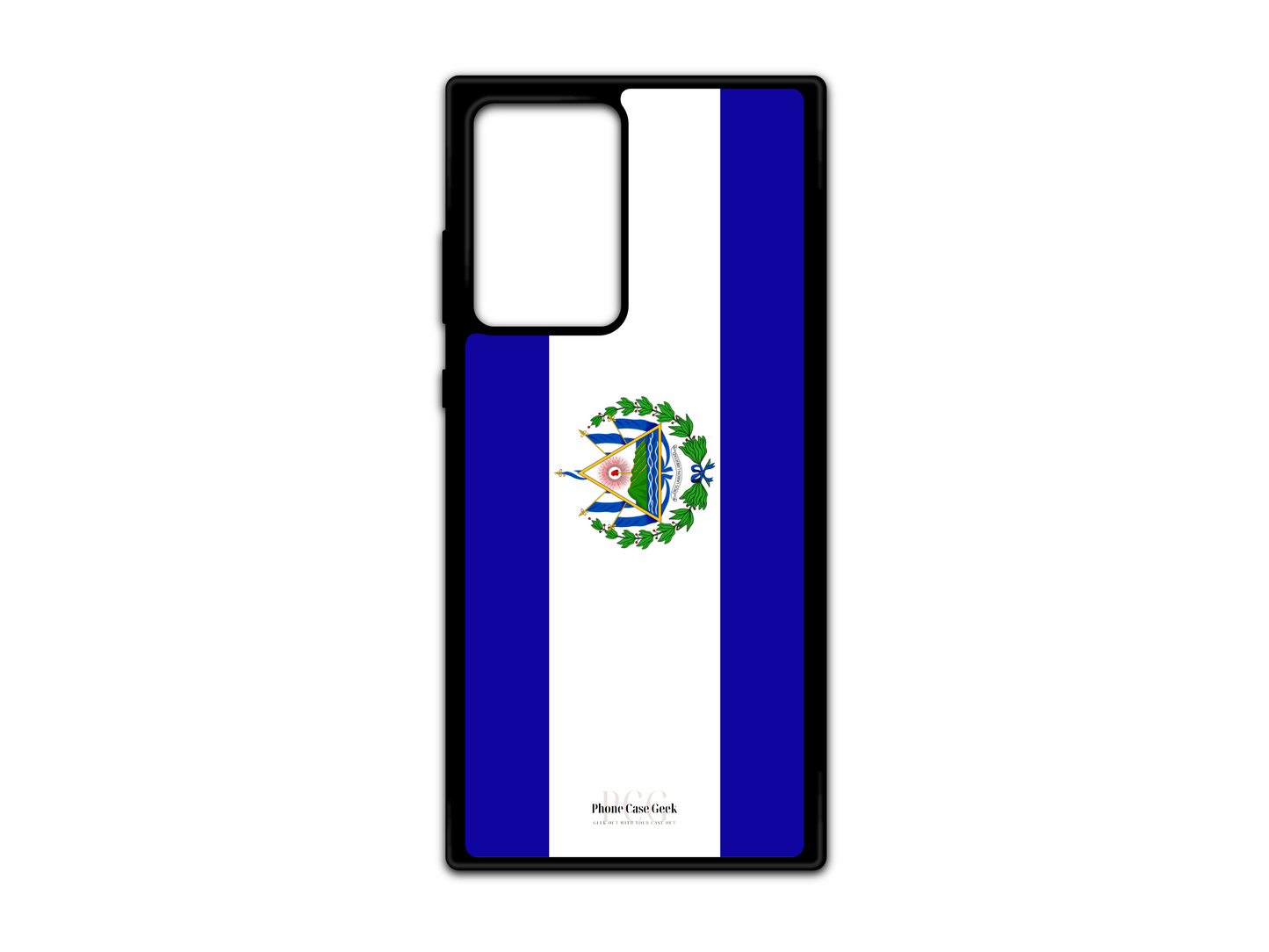 El Salvador Flag Phone Case for Samsung Galaxy S21 Ultra, Note 20, and Note 20 Ultra, featuring the vibrant blue and white flag with the country's coat of arms at the center.