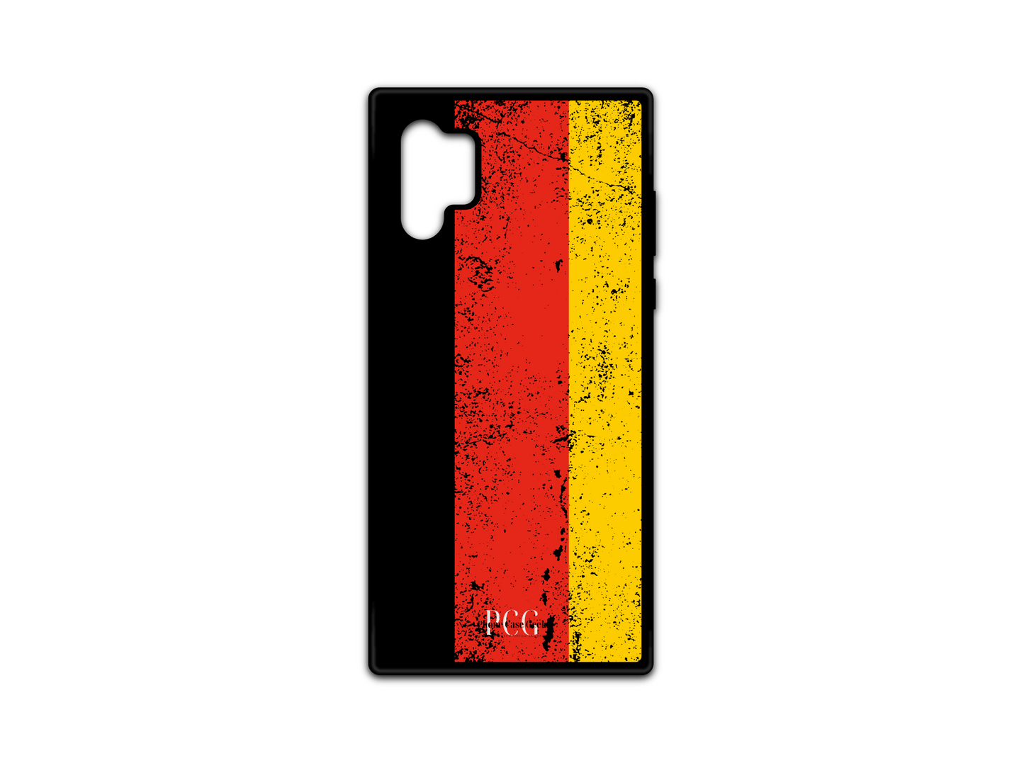 German Flag Grunge Phone Case for Samsung Galaxy Note 10, featuring a distressed and vintage design with black, red, and gold stripes of the German flag.