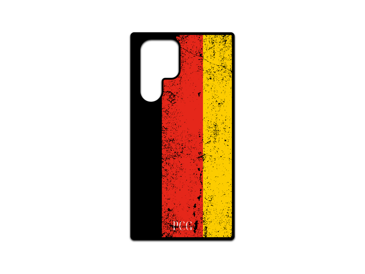 German Flag Grunge Phone Case for Samsung Galaxy S24 Ultra, S23 Ultra, and S22 Ultra, with a bold, distressed look of black, red, and gold stripes in a grunge style.