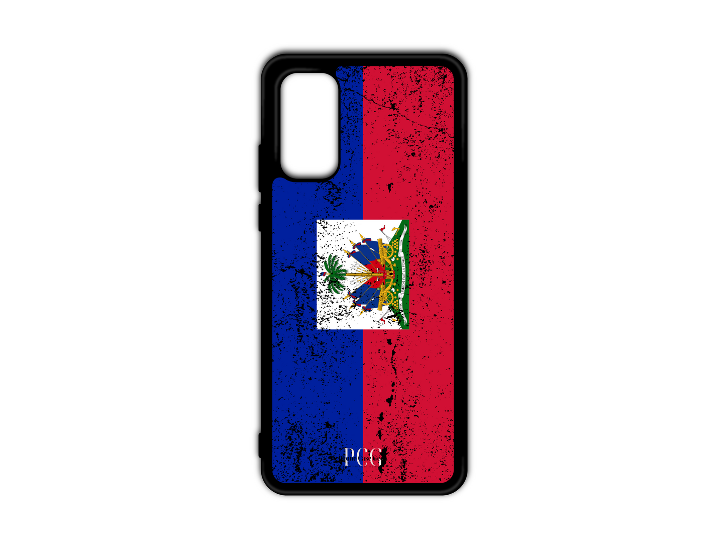 Custom Haitian Flag Grunge Phone Case for Samsung Galaxy S20, S20 Ultra, and S20 FE with a vintage, distressed look of the Haitian flag in bold blue and red colors.