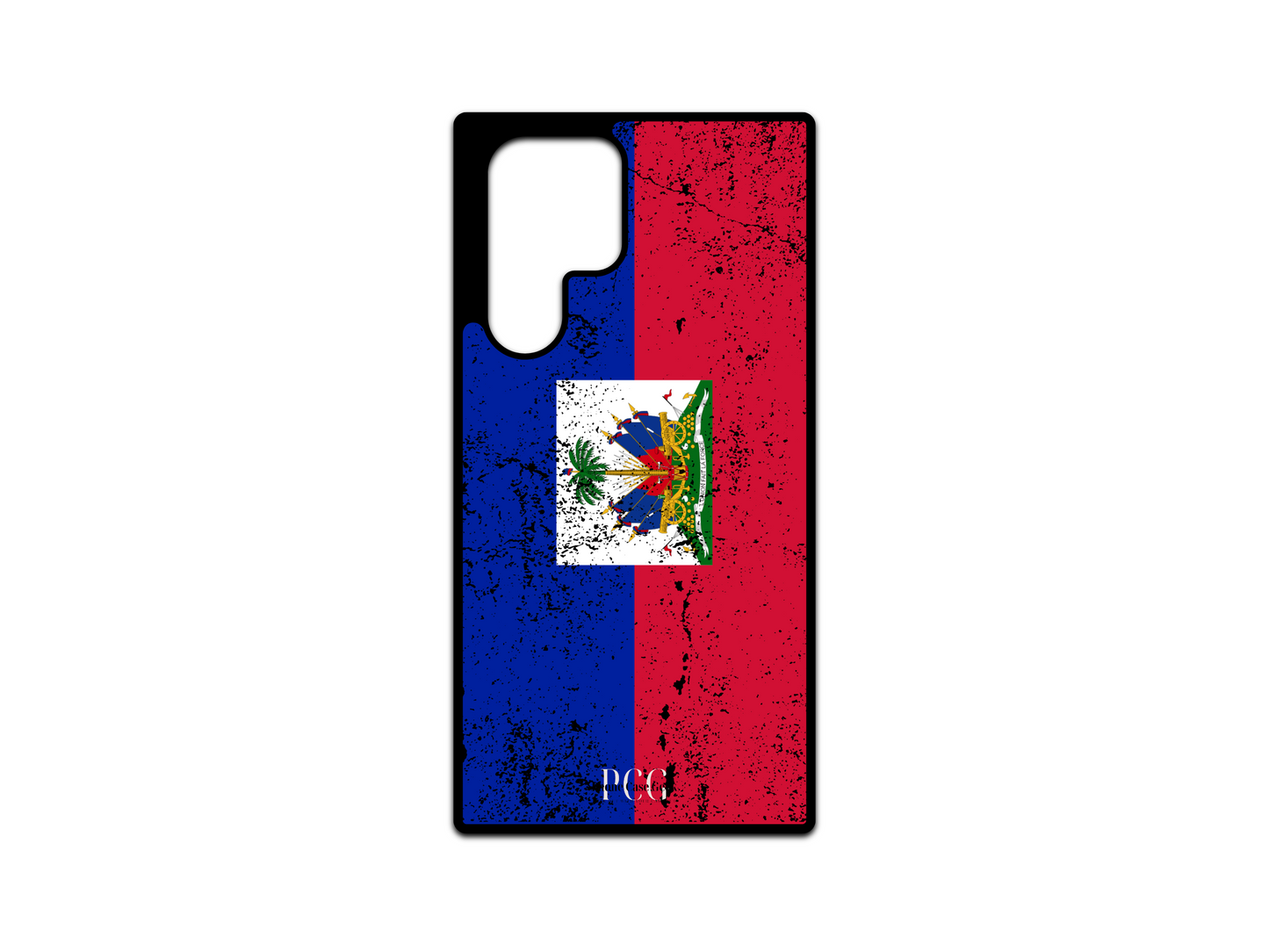 Custom Haitian Flag Grunge Phone Case for Samsung Galaxy S24 Ultra, S23 Ultra, and S22 Ultra featuring a distressed Haitian flag design with blue, red, and the national emblem.