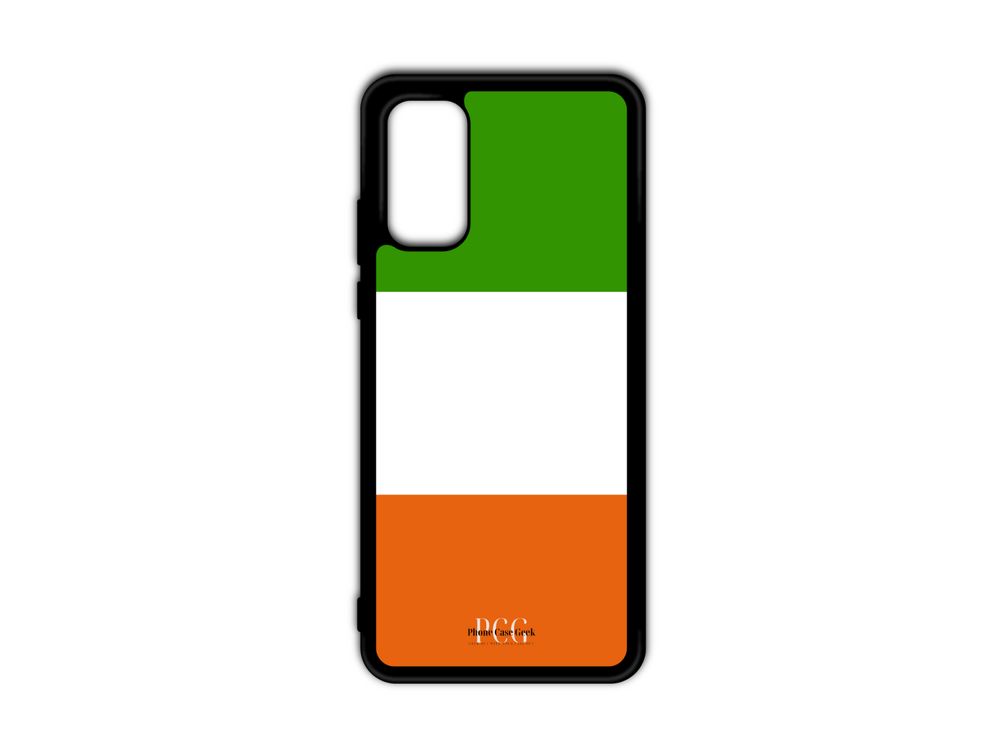 Custom Irish Flag Phone Case for Samsung Galaxy S20, S20 Ultra, and S20 FE with vibrant green, white, and orange stripes representing Ireland's heritage.