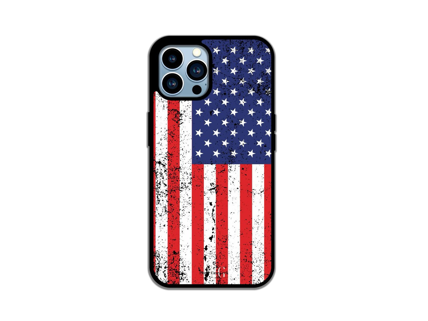 a\An American Flag grunge phone case for iPhone, featuring a distressed flag design that combines patriotism with a rugged style.