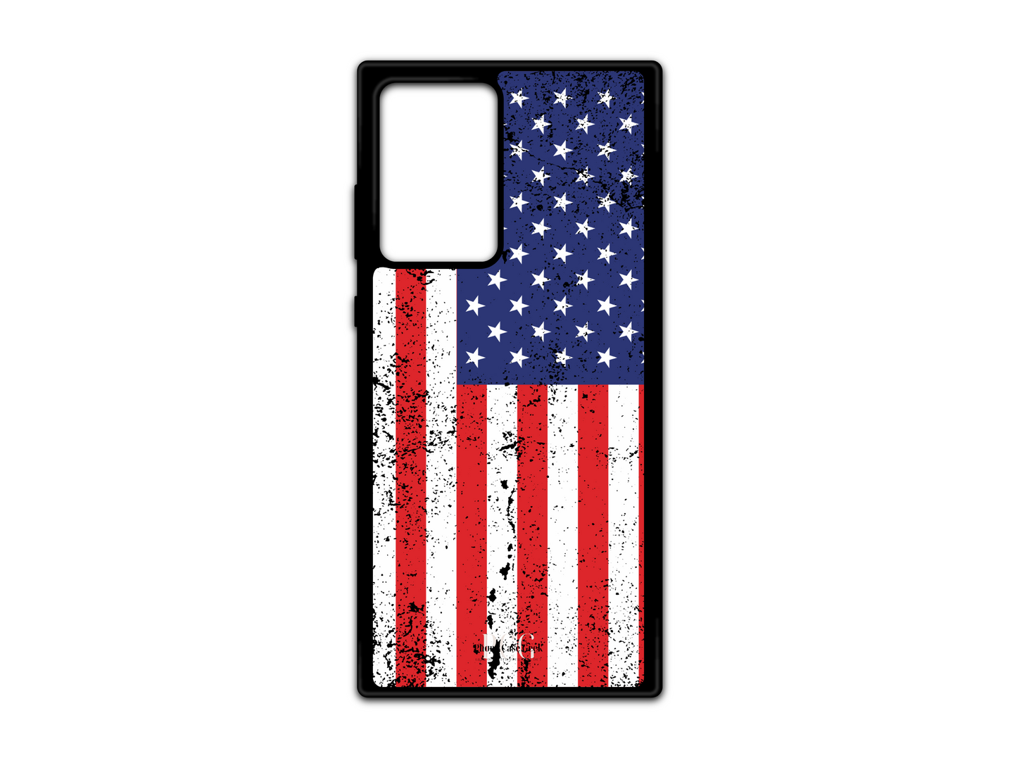 American Flag Grunge Phone Case for Samsung Galaxy S21 Ultra, Note 20, and Note 20 Ultra, showcasing a vintage, distressed American flag design for a bold, rugged aesthetic.