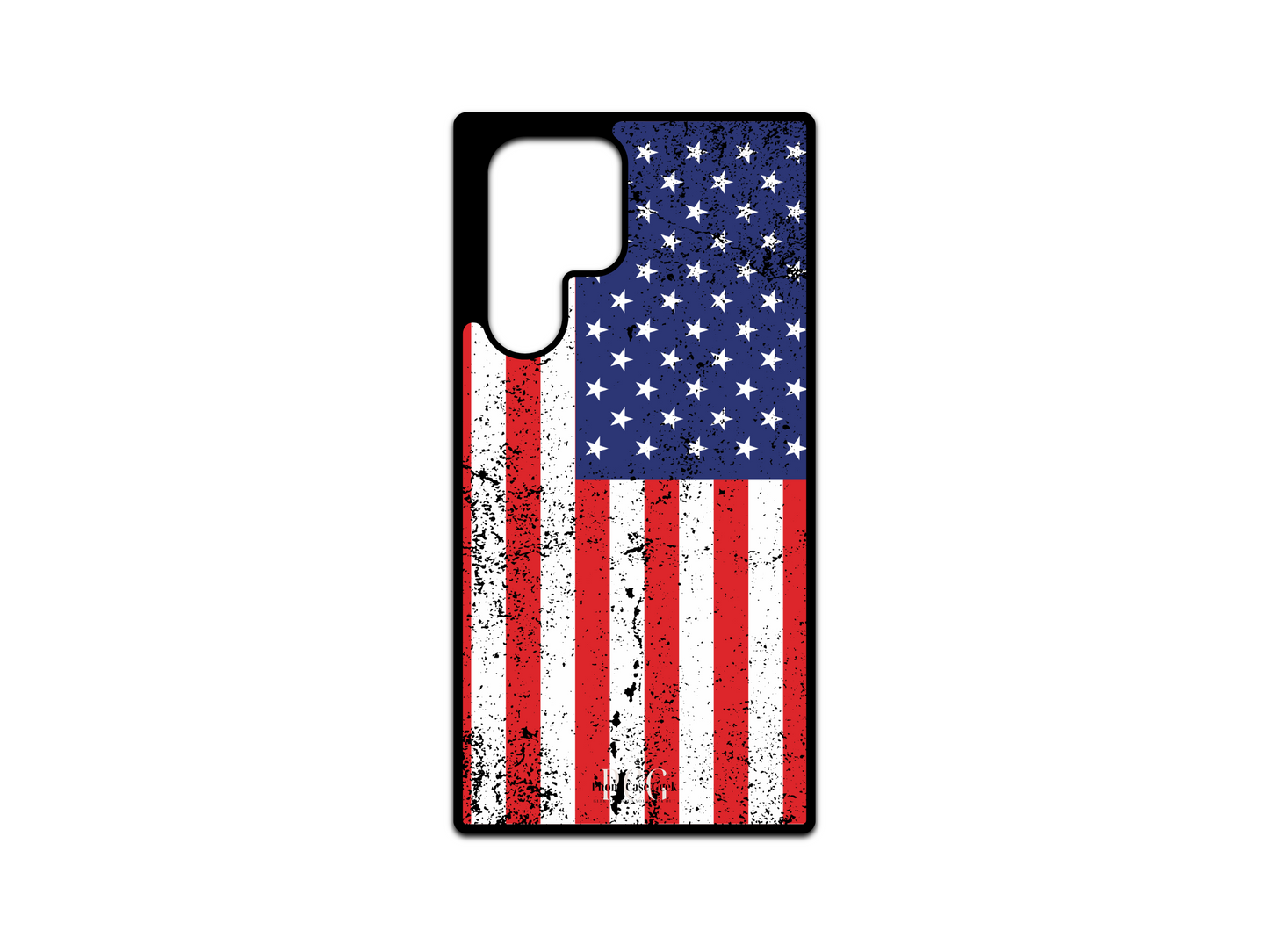 American Flag Grunge Phone Case for Samsung Galaxy S24 Ultra, S23 Ultra, and S22 Ultra with a distressed vintage American flag design, giving a rugged, patriotic look.