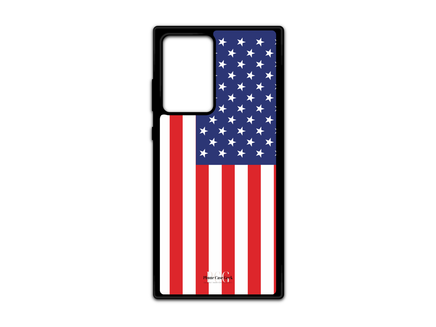 American Flag Phone Case for Samsung Galaxy S21 Ultra, Note 20, and Note 20 Ultra, featuring a bold, distressed American flag design with stars and stripes, adding a patriotic touch to your phone with a unique and vintage look.