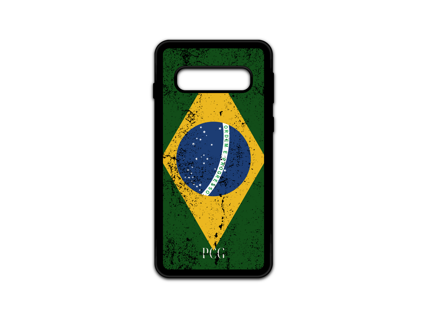 Brazilian Flag Grunge Phone Case for Samsung Galaxy S10, showcasing a rugged and artistic design of the Brazilian flag in vibrant green, yellow, and blue, giving your phone a stylish and bold patriotic look. Perfect for those who want to express their Brazilian pride with a unique and modern twist.