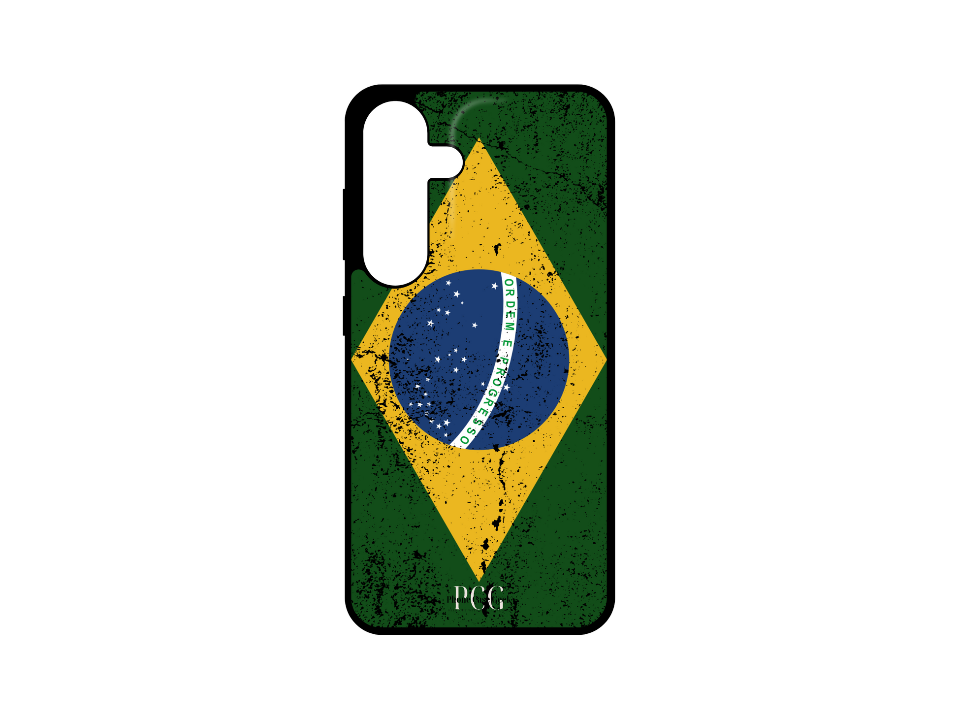 Brazilian Flag Grunge Phone Case for Samsung Galaxy S24, S23, S22, and S21, featuring a textured, distressed version of the Brazilian flag with vibrant green, yellow, and blue tones for a bold, patriotic look. Perfect for those who want to showcase their Brazilian pride with a unique and stylish case.