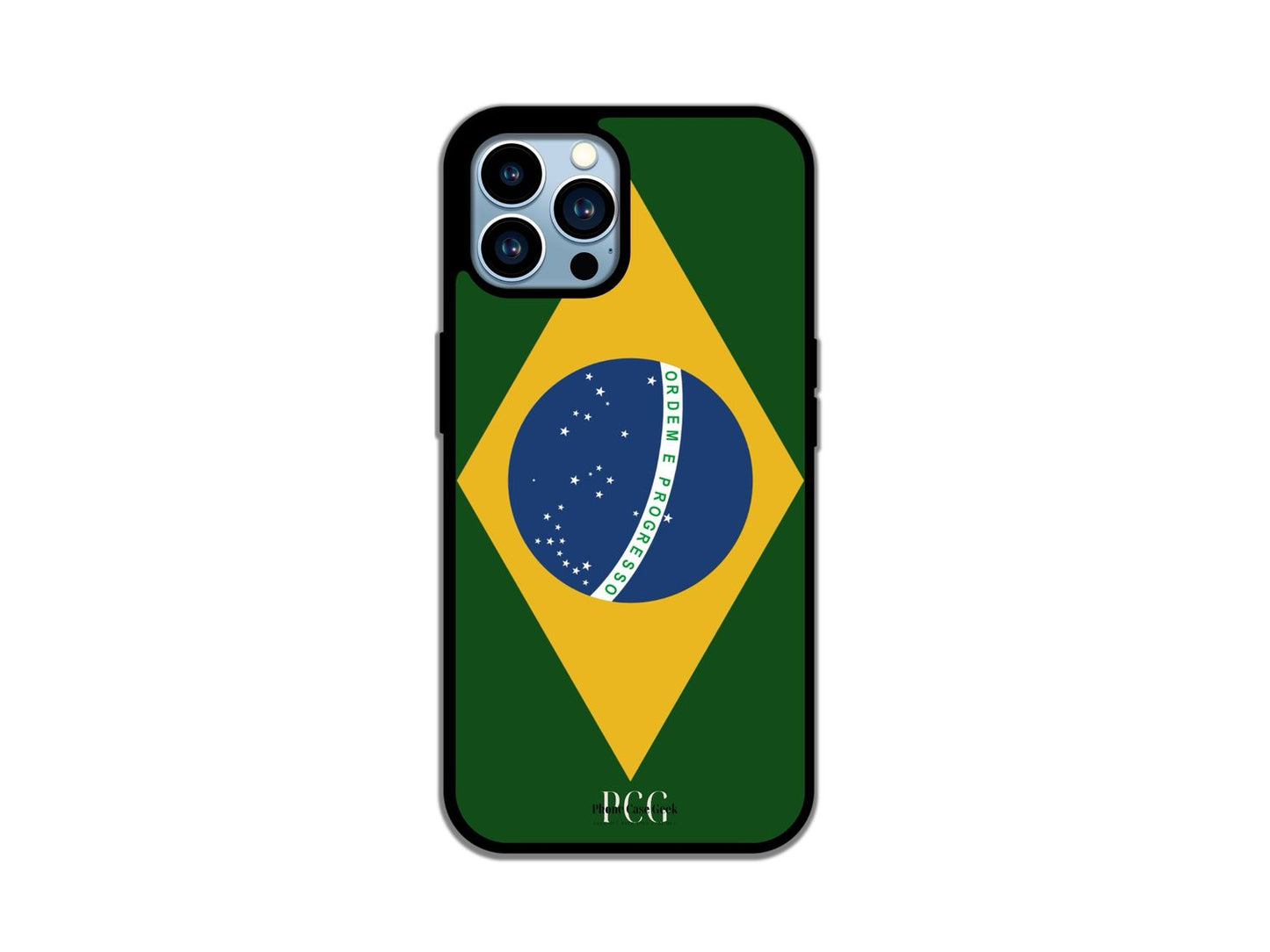 A Brazilian Flag phone case for iPhone, featuring the vibrant green and yellow colors along with the national emblem, perfect for showcasing Brazilian pride.