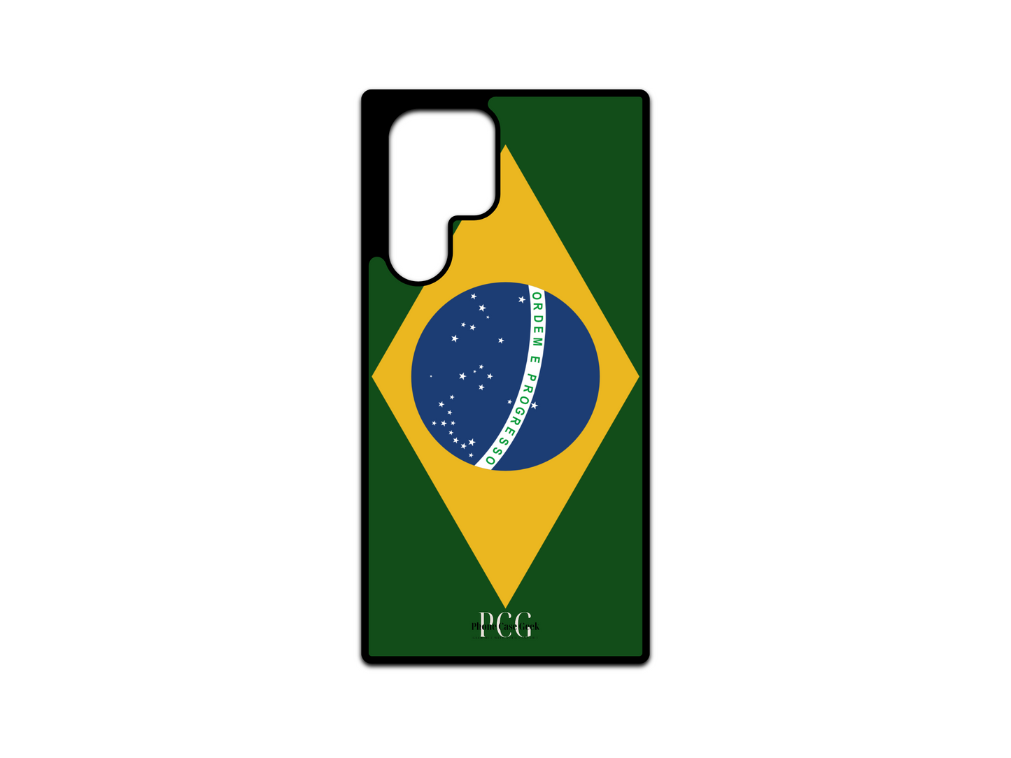 Brazilian Flag Phone Case for Samsung Galaxy S24 Ultra, S23 Ultra, and S22 Ultra, showcasing the bold and colorful Brazilian flag design. A perfect way to add a patriotic touch to your phone while providing reliable protection.