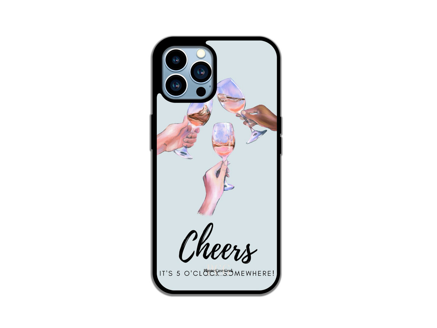 A Cheers phone case for iPhone featuring a fun and festive design with the word 'Cheers' displayed in vibrant colors against a stylish background.