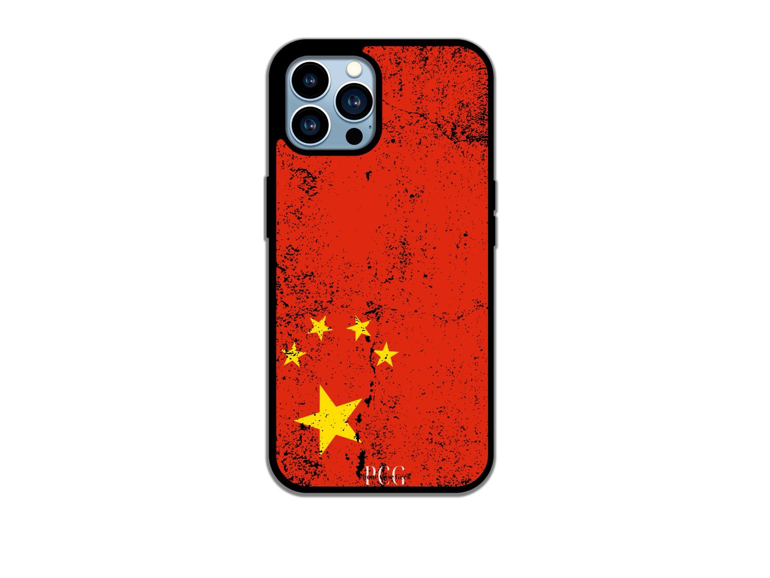 A Chinese Flag Grunge phone case for iPhone, featuring a distressed design that adds a rugged look to the iconic red flag with golden stars.