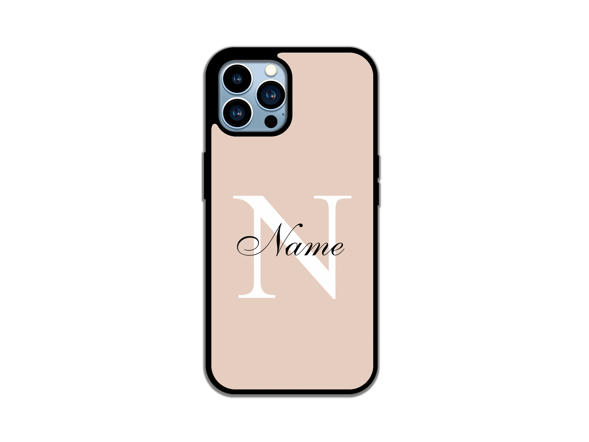 Personalized monogram name custom iPhone phone case with customizable initial and name displayed across cream color options.