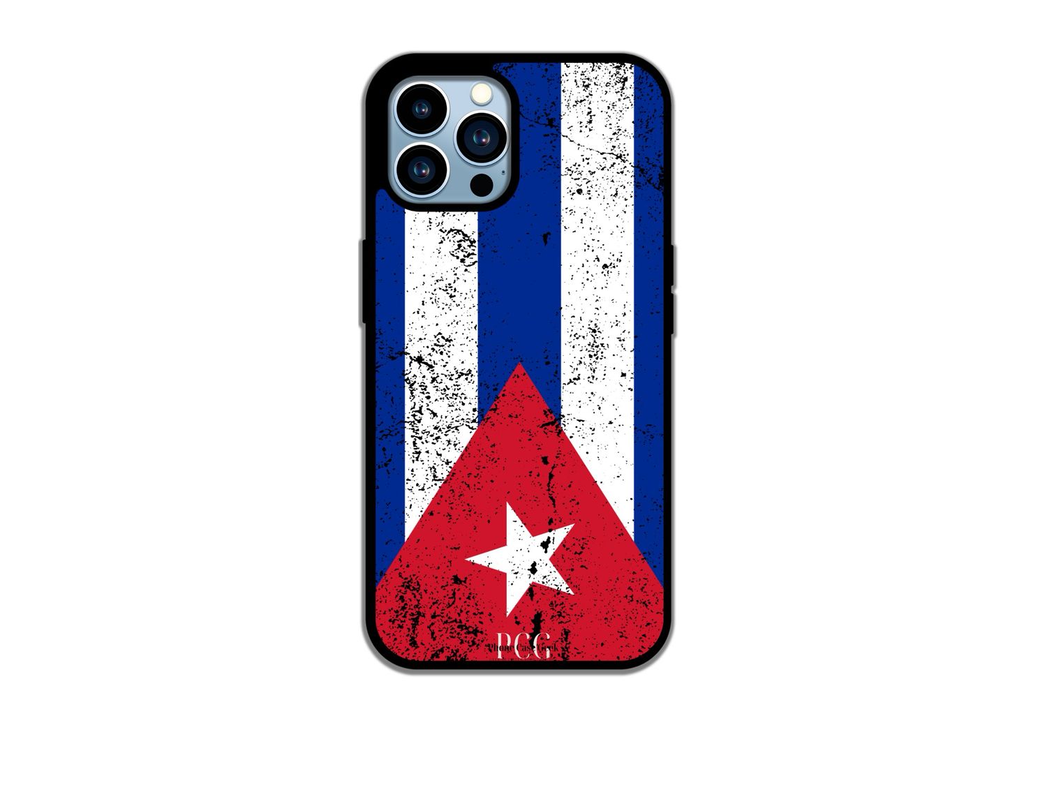 A Cuban Flag grunge phone case for iPhone, showcasing a distressed, vintage-style design of the Cuban flag.