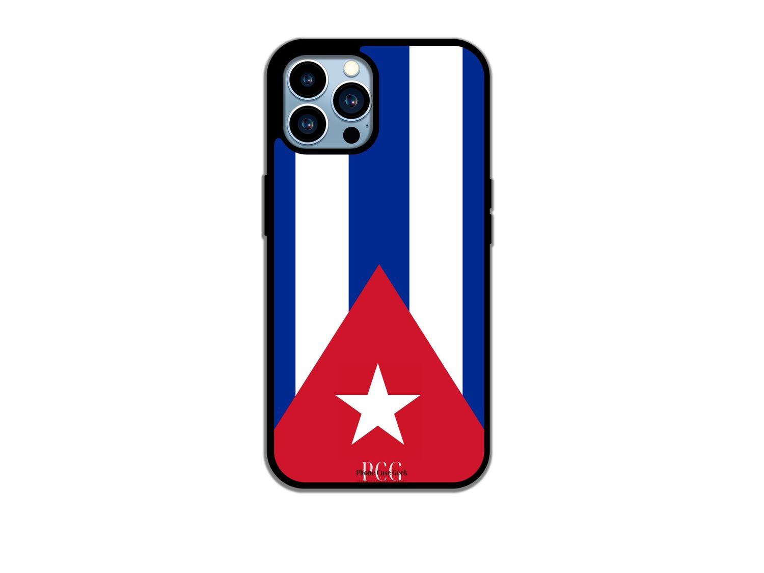 Example of a Cuban Flag phone case for iPhone, featuring the vibrant colors and iconic star emblem of the Cuban flag.