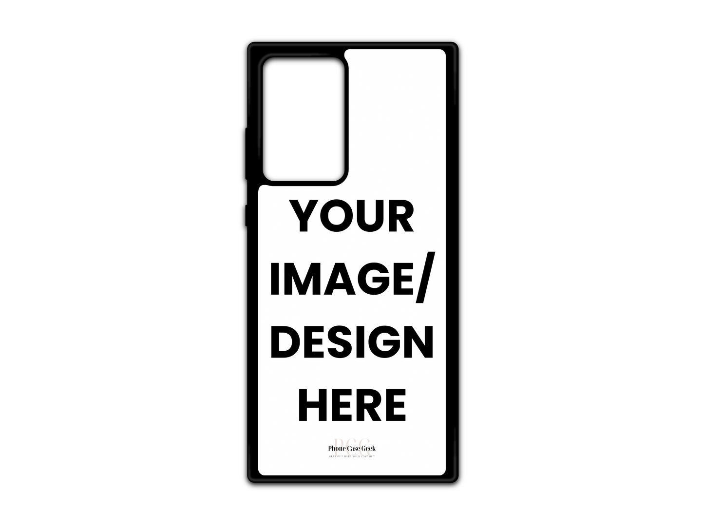 Template design for a custom phone case for Samsung Galaxy Note20 and Note20 Ultra, showcasing the layout and personalization options available.