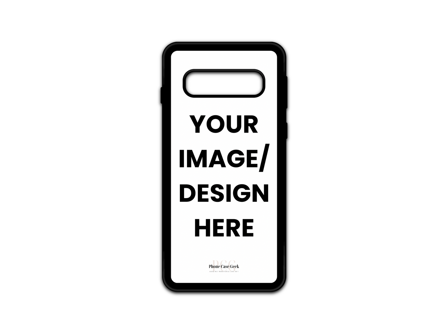 Template design for a custom phone case for Samsung Galaxy S10 and S10 5G, illustrating the layout and personalization options available.