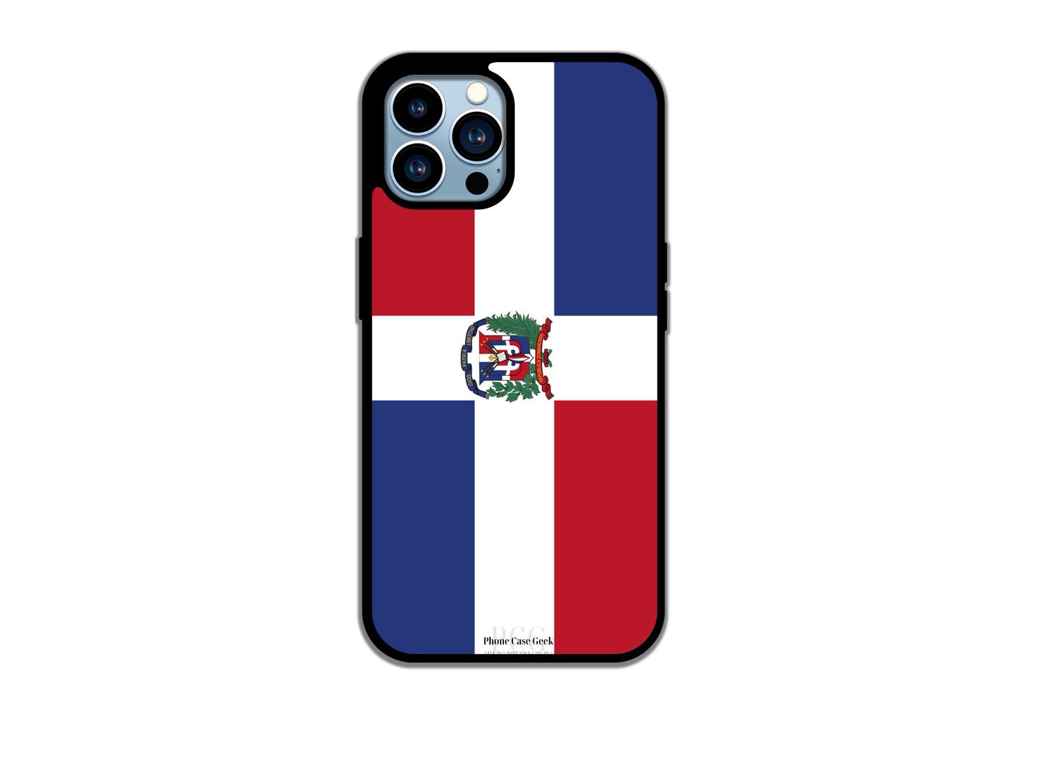 A Dominican Republic flag phone case for iPhone, showcasing the vibrant colors and emblematic design of the Dominican Republic flag.