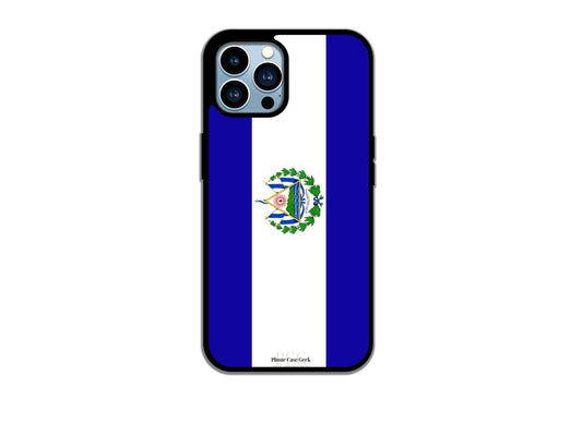 An El Salvador flag phone case for iPhone, featuring the national flag's colors and emblem, providing a stylish way to show pride for El Salvador.