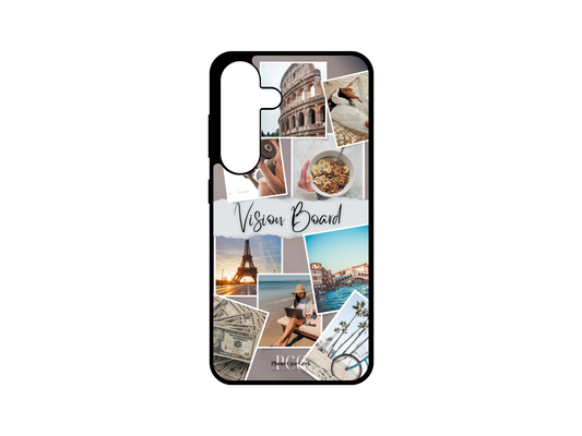 Example of a custom phone case featuring a 9-photo vision board collage design showcasing personal goals, memories, and inspirations for the Samsung S24, S23,S22, and S21.