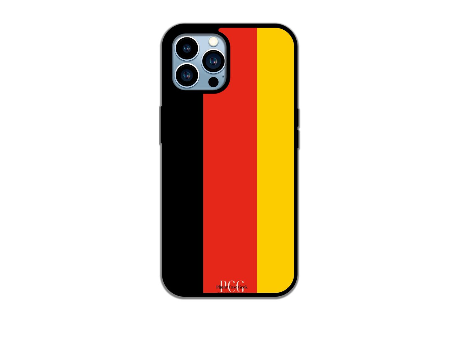 A German flag phone case for iPhone, featuring a vibrant and bold design of the national flag, showcasing its distinctive black, red, and gold colors.