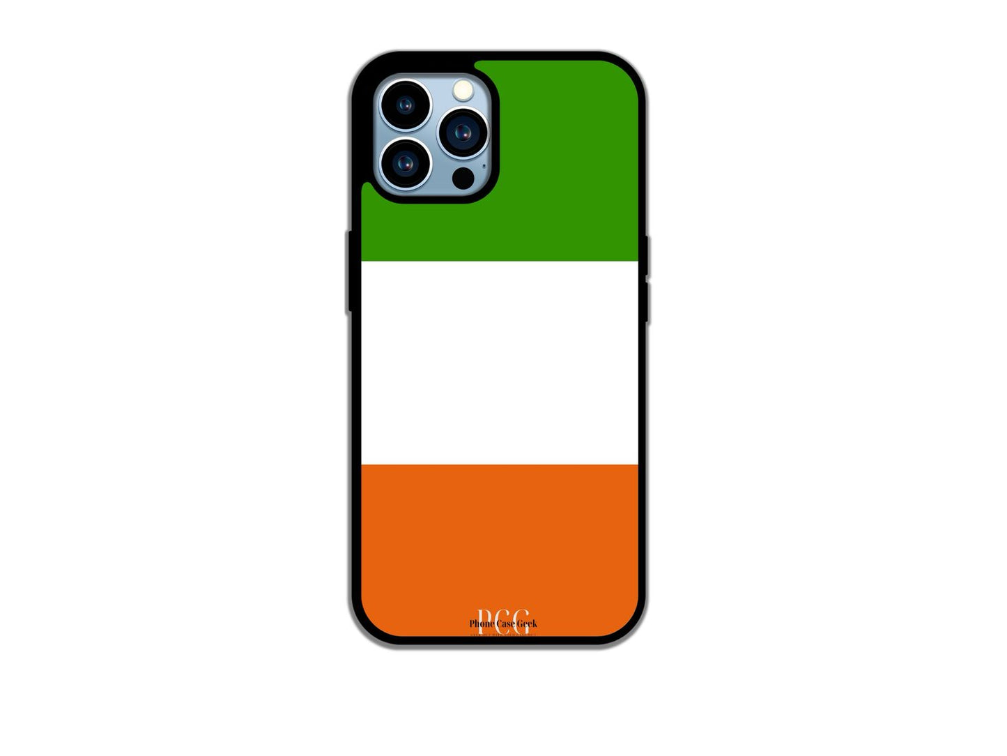 A Irish flag phone case for iPhone, featuring the vibrant green, white, and orange colors of the national flag, designed to showcase pride in Irish heritage.