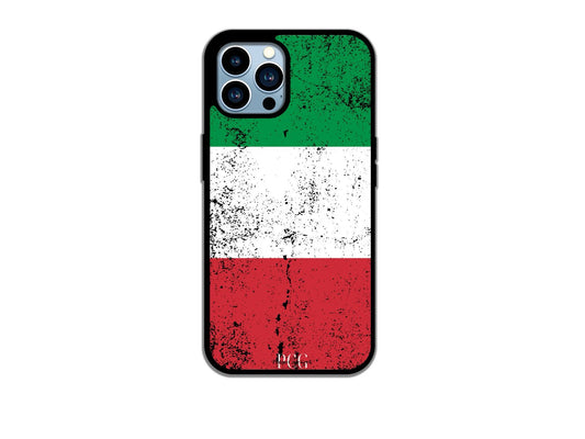 An Italian flag grunge phone case for iPhone, featuring a distressed design with the classic green, white, and red colors of the Italian flag.