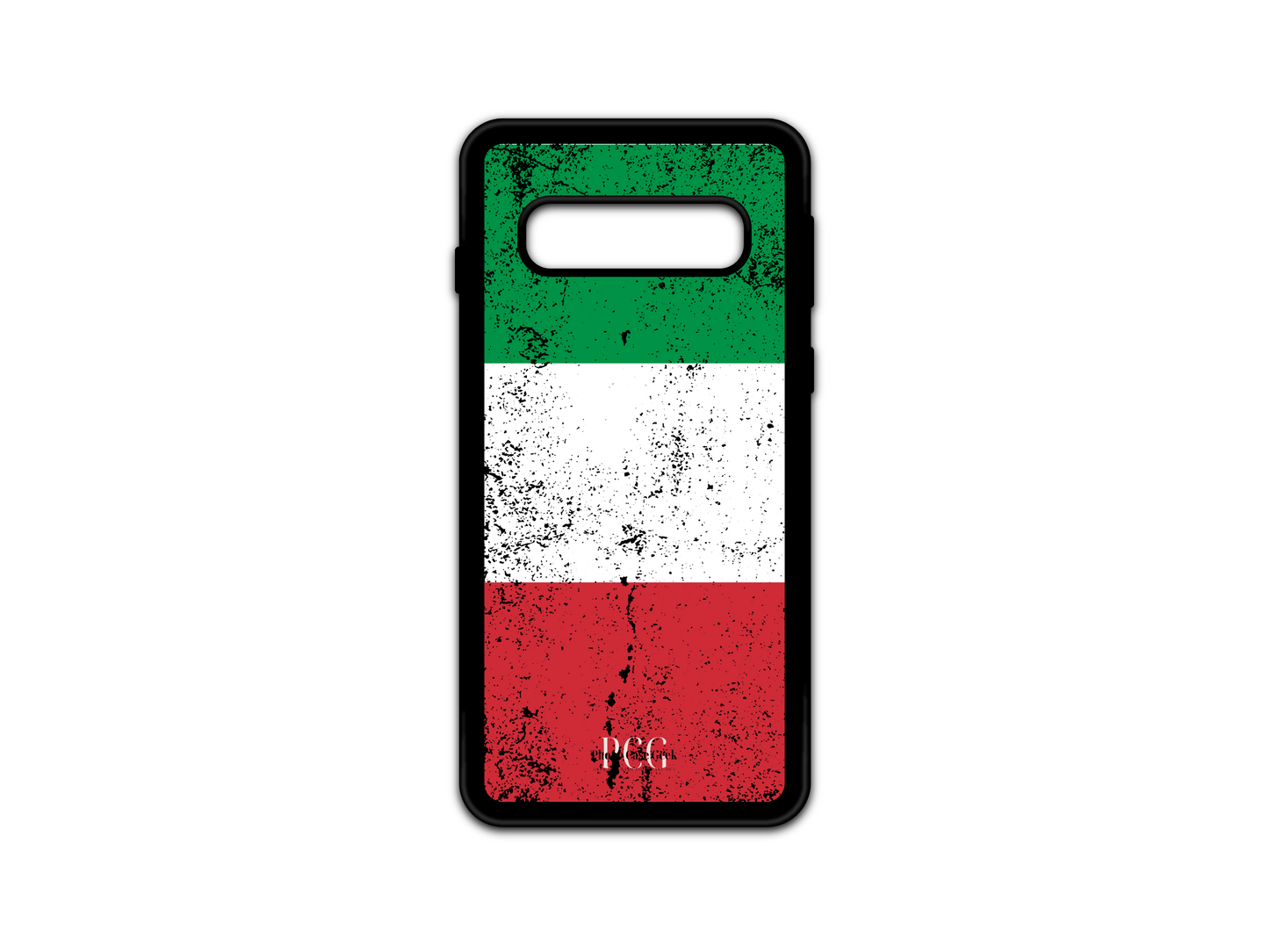 Italian Flag Grunge Phone Case for Samsung Galaxy S10. This distressed, grunge-inspired design features the bold colors of the Italian flag, giving your phone a unique, vintage appeal. Perfect for those who want to express their Italian pride with a modern yet rugged style.