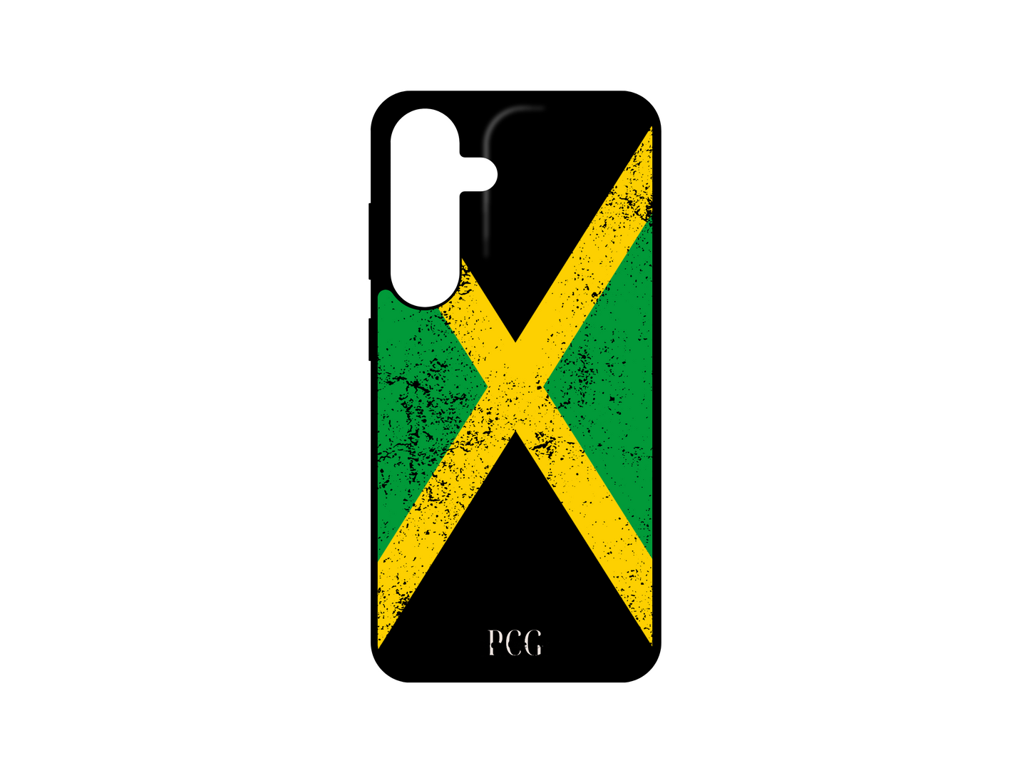 Jamaican Flag Grunge Phone Case for Samsung Galaxy S24, S23, S22, and S21, featuring a distressed, vintage-inspired design with the iconic green, yellow, and black stripes, giving your phone a bold and rugged look.