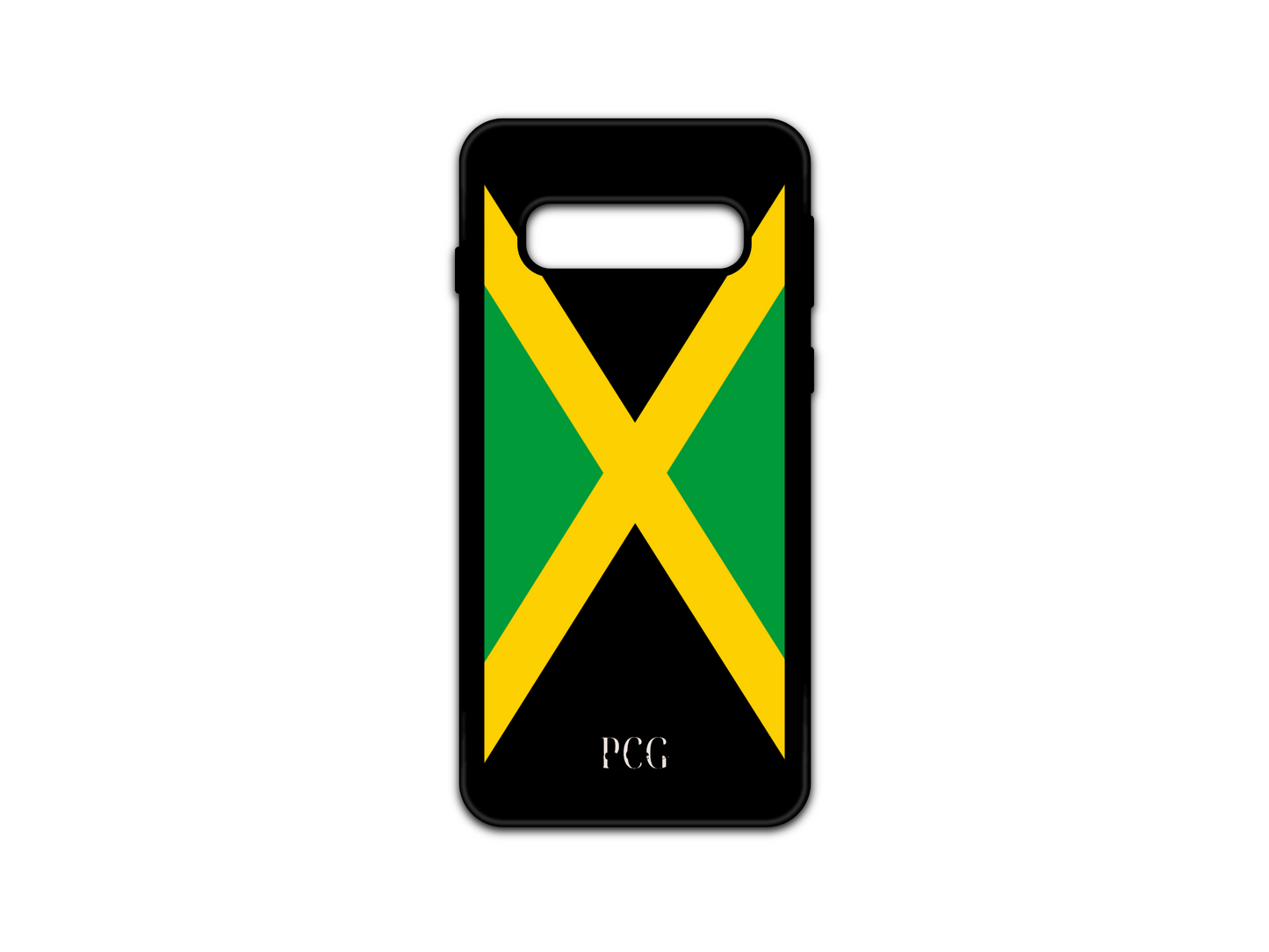 Jamaican Flag Phone Case for Samsung Galaxy S10, showcasing the vibrant green, yellow, and black stripes of the Jamaican flag in a bold, eye-catching design perfect for expressing national pride.