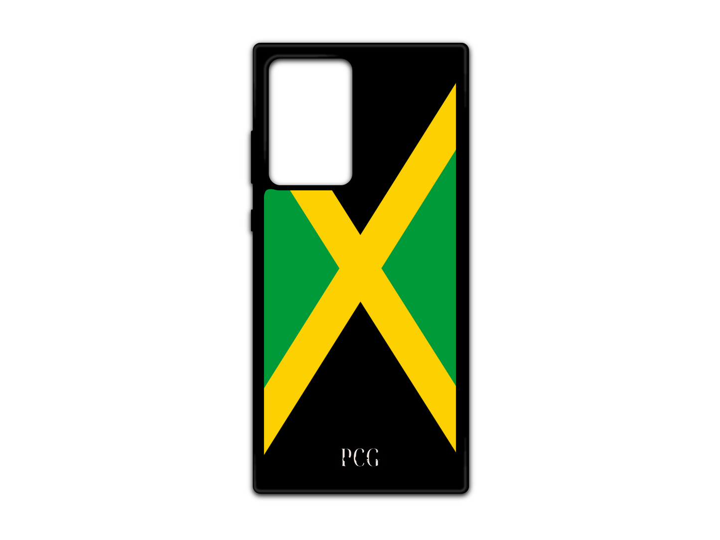 Jamaican Flag Phone Case for Samsung Galaxy S21 Ultra, Note 20, and Note 20 Ultra, featuring a bold and vibrant design with the green, yellow, and black stripes of the Jamaican flag, perfect for showcasing your national pride.