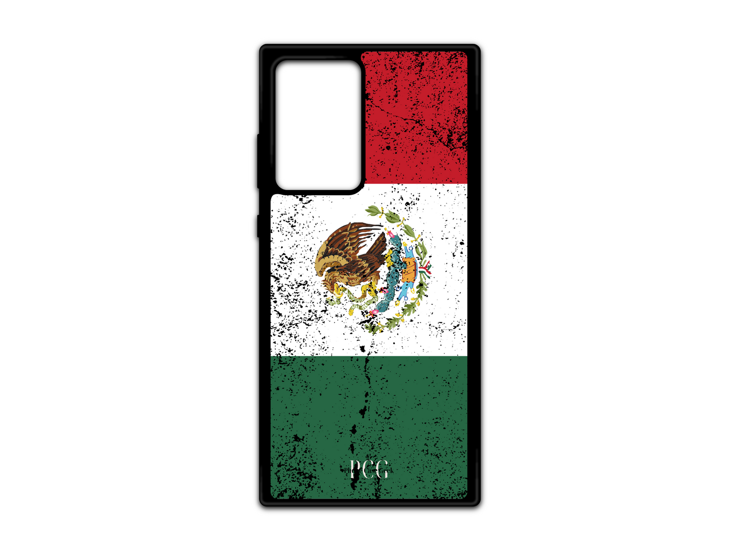 Mexican Flag Grunge Phone Case for Samsung Galaxy S21 Ultra, Note 20, and Note 20 Ultra, featuring a weathered, distressed Mexican flag design for a vintage, edgy appearance.