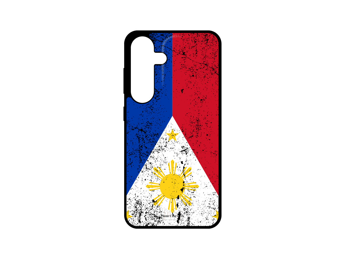 Philippine Flag Grunge Phone Case for Samsung Galaxy S24, S23, S22, S21. This custom phone case features a grunge-style rendition of the Philippine flag, blending bold patriotism with a unique, distressed aesthetic for a stylish and edgy look.