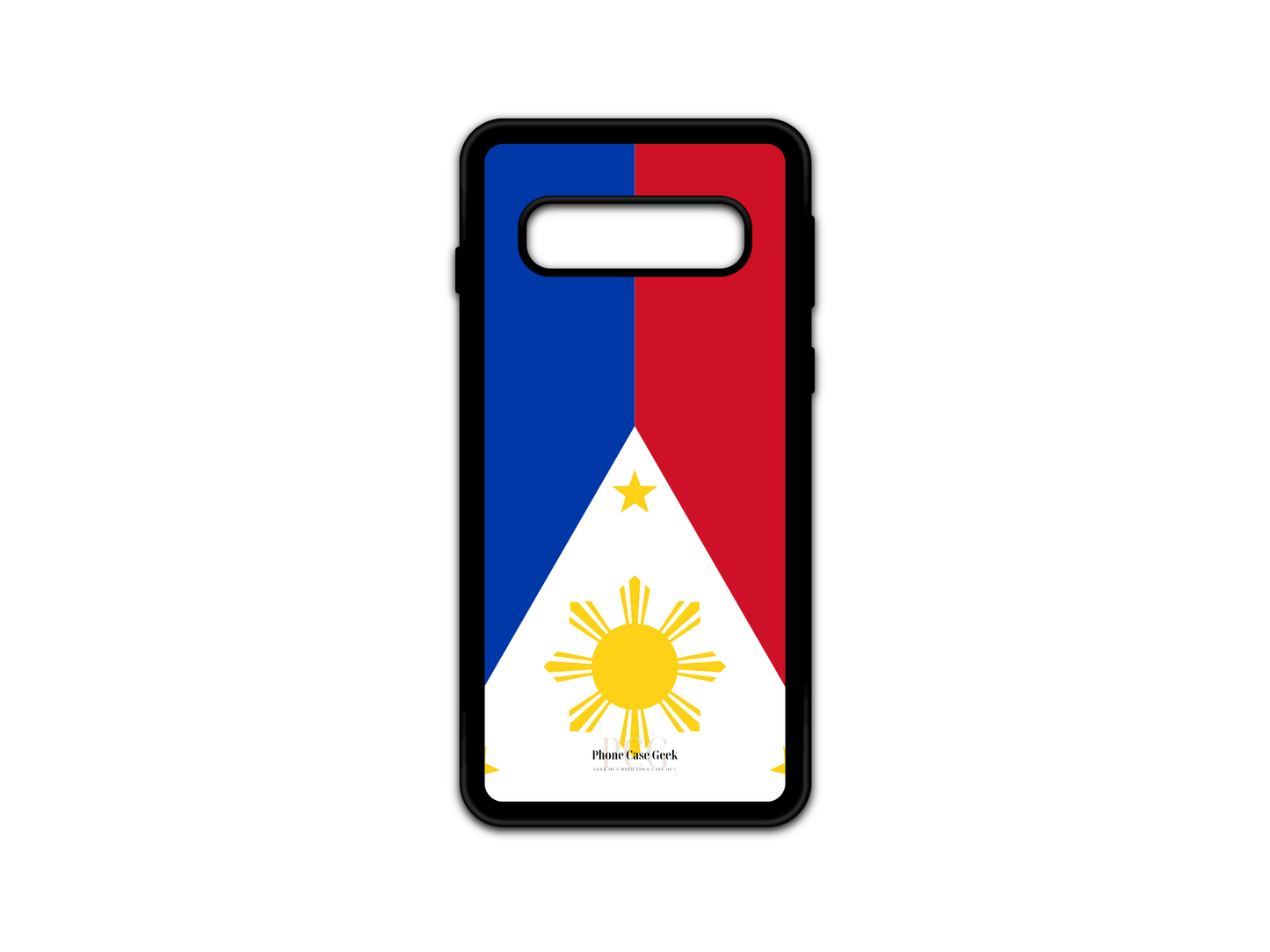 Philippine Flag Phone Case for Samsung Galaxy S10. Featuring the bold and vibrant design of the Philippine flag with its sun and stars, this custom case offers a patriotic and stylish way to protect your phone while showing your Filipino pride.