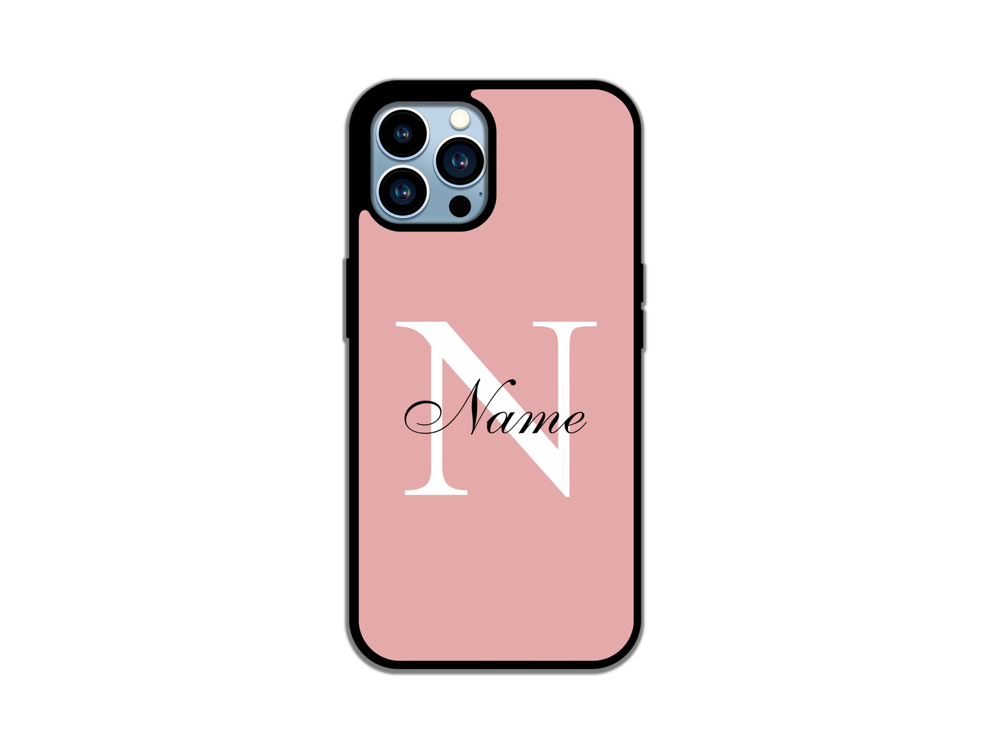 Personalized monogram name custom iPhone phone case with customizable initial and name displayed across pink color options.