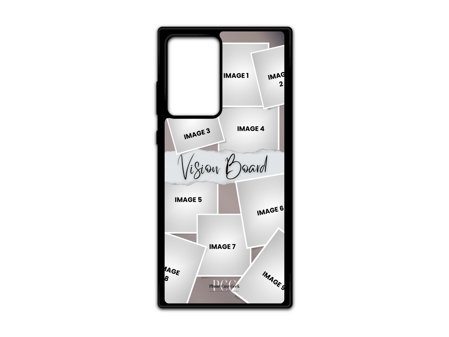 Preview of the 9-photo vision board collage custom phone case design, compatible with Samsung Galaxy S21 Ultra, Note 20, and Note 20 Ultra.